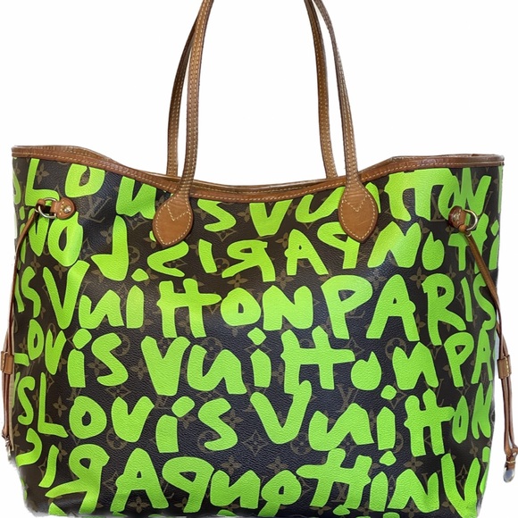 Louis Vuitton x Stephen Sprouse Graffiti Neverfull Gm Neon Green Tote Bag Rare - Picture 16 of 16